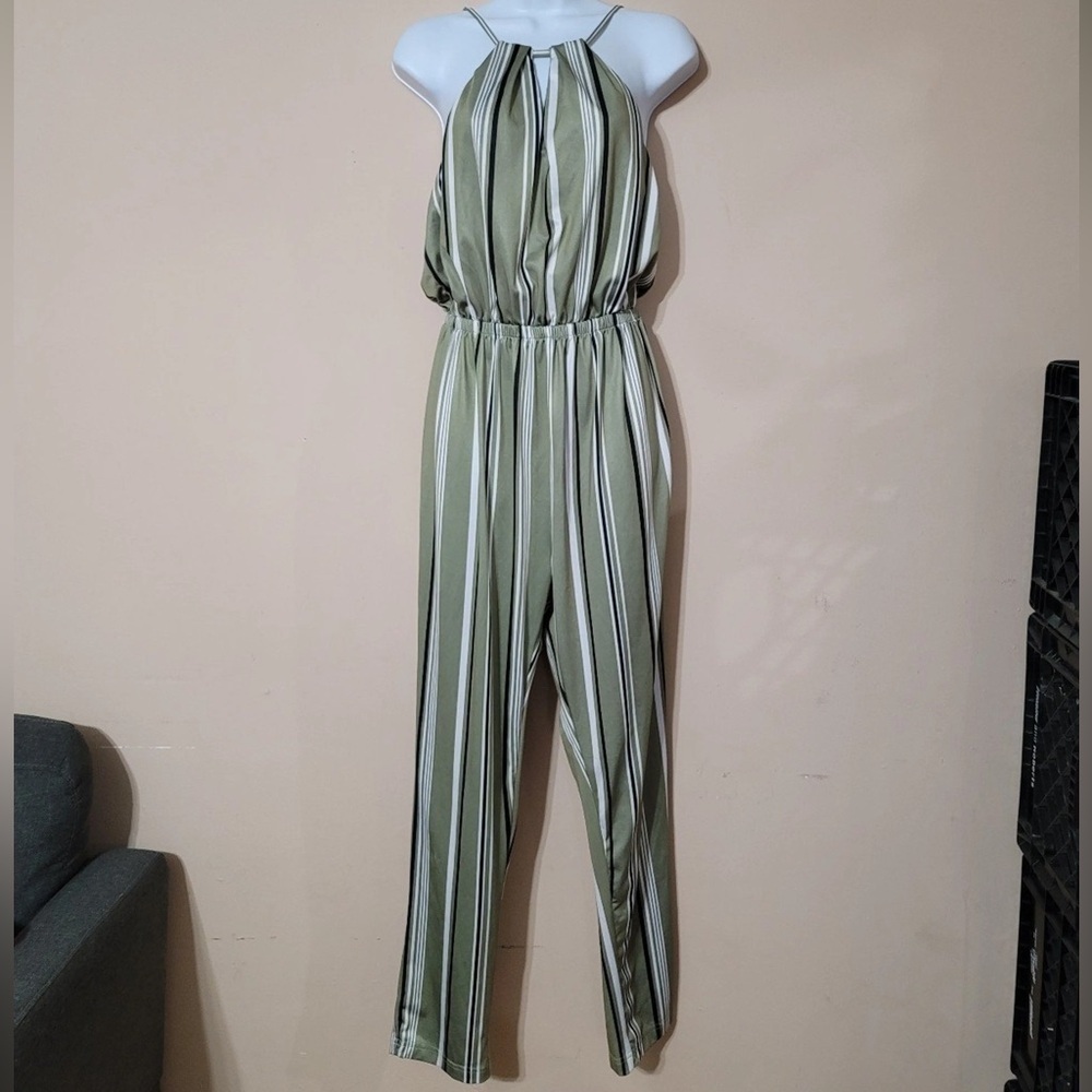 Just Be green striped jumpsuit